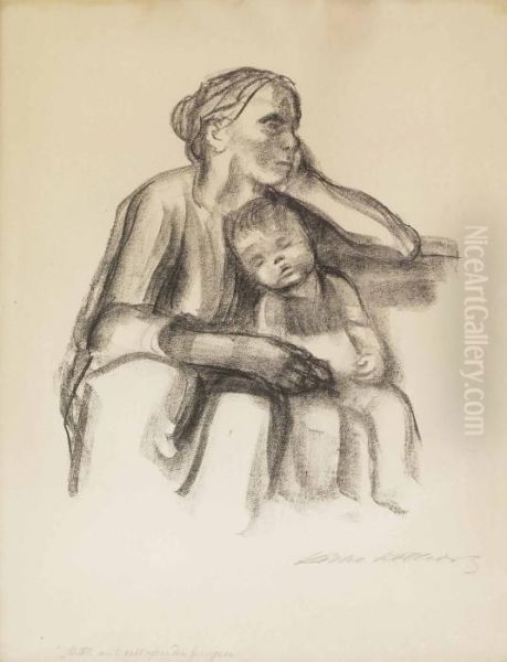 Arbeiterfrau Mit Schlafendem Jungen Oil Painting by Kathe Kollwitz