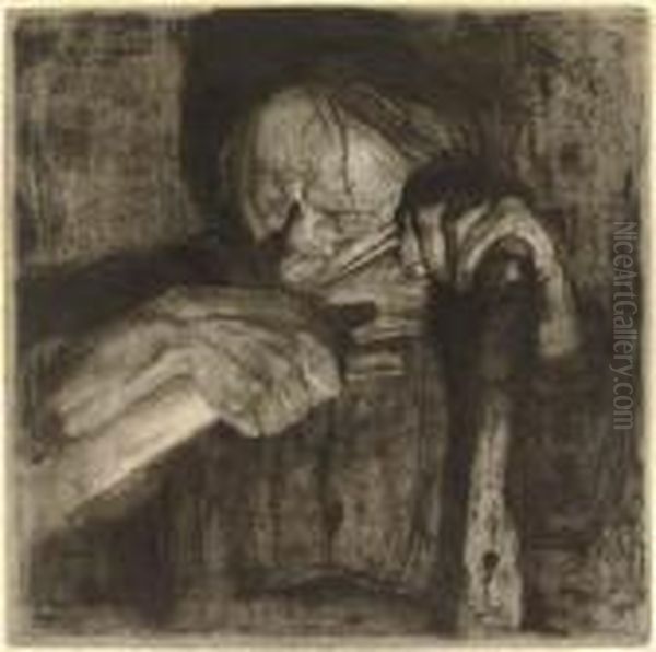 Biem Dengeln Oil Painting by Kathe Kollwitz