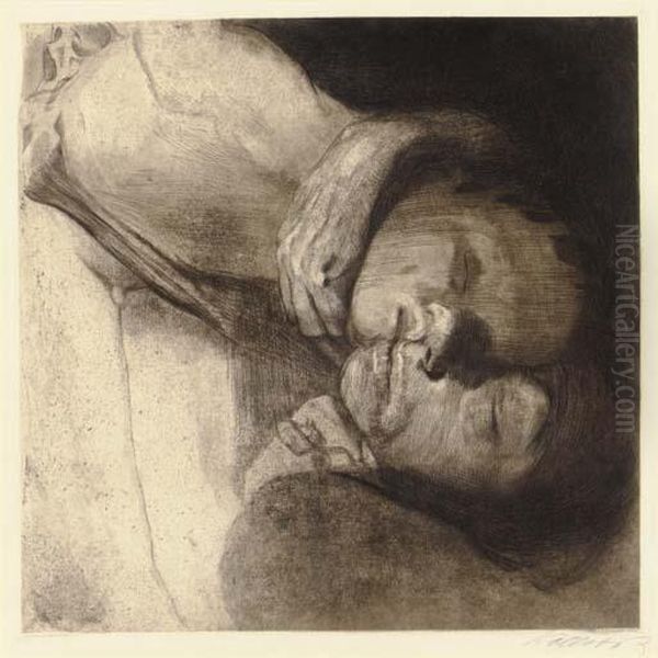 Tod, Frau Und Kind Oil Painting by Kathe Kollwitz