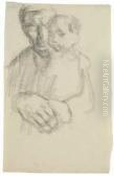 Mann, Ein Kind Auf Dem Arm Tragend Oil Painting by Kathe Kollwitz