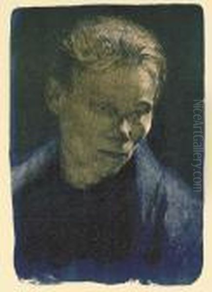 Brustbild Einer Arbeiterfrau Mit Blauem Tuch Oil Painting by Kathe Kollwitz