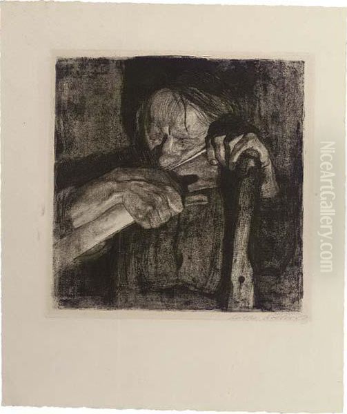 Beim Dengeln (klipstein 90 X; Knesebeck 88 Xi) Oil Painting by Kathe Kollwitz