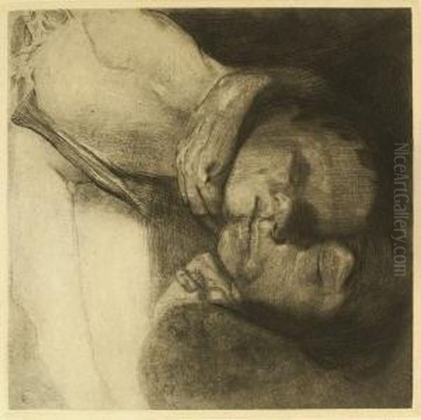 Tod, Frau Und Kind. 1910 Oil Painting by Kathe Kollwitz