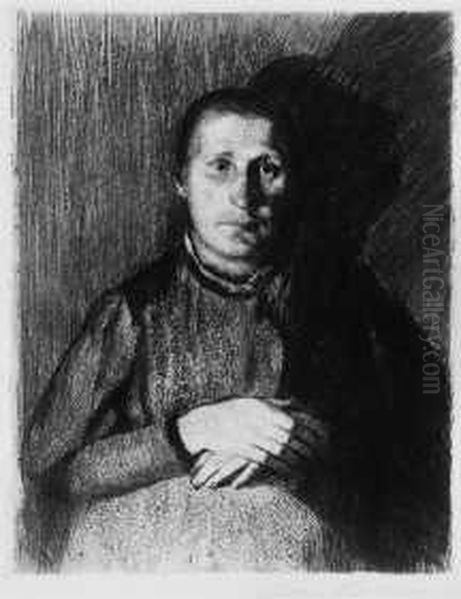 Frau Mit Ubereinander Gelegten Handen Oil Painting by Kathe Kollwitz