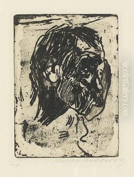 Mannerkopf Nach Rechts. Oil Painting by Kathe Kollwitz