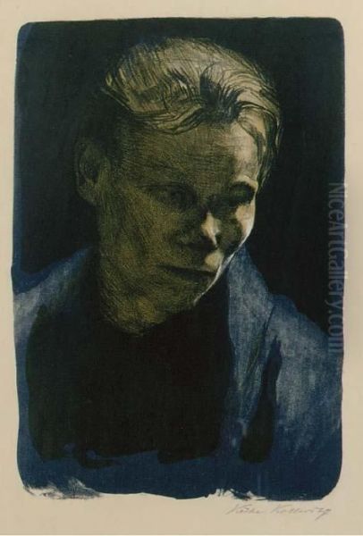 Brustbild Einer Arbeiterfrau Mit Blauem Tuch (klipstein 68;knesbeck 75) Oil Painting by Kathe Kollwitz