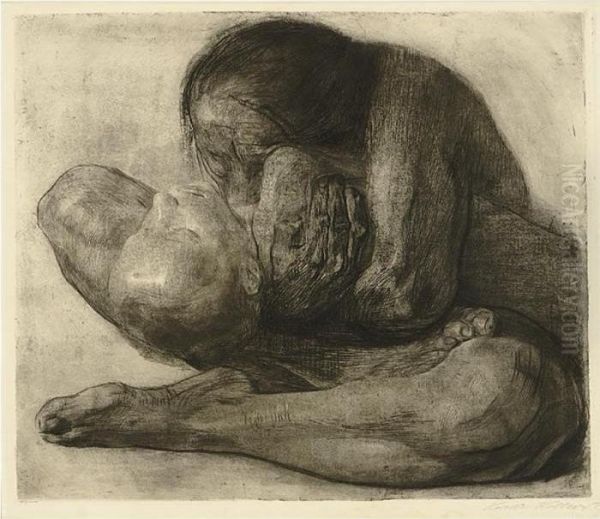 Frau Mit Totem Kind (k. 81) Oil Painting by Kathe Kollwitz