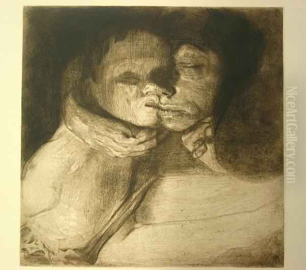 Tod, Frau Und Kind Oil Painting by Kathe Kollwitz