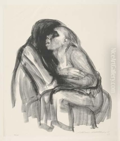 Tod Halt Madchen Im Schoss Oil Painting by Kathe Kollwitz