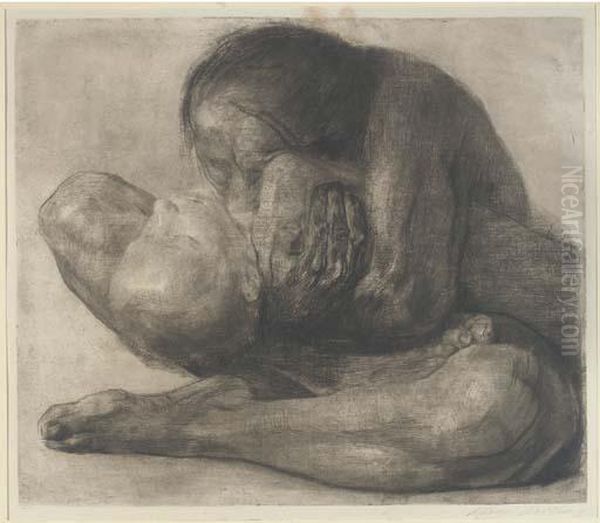 Frau Mit Totem Kind (k. 72viiib; Kn. 81viiic) Oil Painting by Kathe Kollwitz