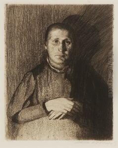 Frau Mit Ubereinandergelegten Handen. Oil Painting by Kathe Kollwitz