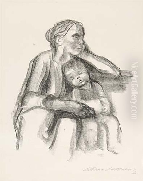 Arbeiterfrau Mit Schlafendem Jungen Oil Painting by Kathe Kollwitz