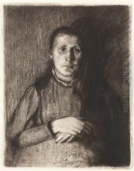 Frau Mit Ubereinandergelegten
 Handen. Oil Painting by Kathe Kollwitz