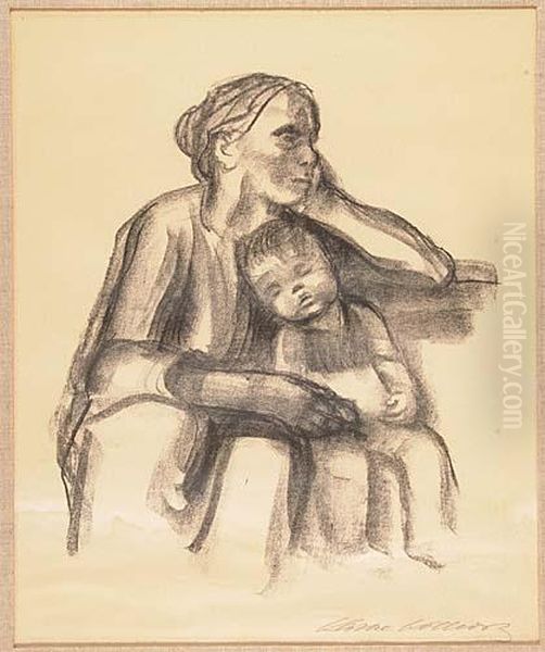 Arbeiterfrau Mit Schlafendem Jungen<</b> Oil Painting by Kathe Kollwitz