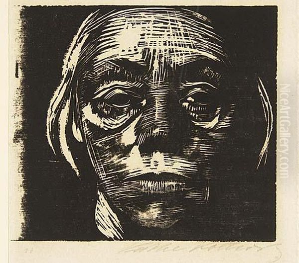 Selbstbildnnis Von Vorn<</b> Oil Painting by Kathe Kollwitz