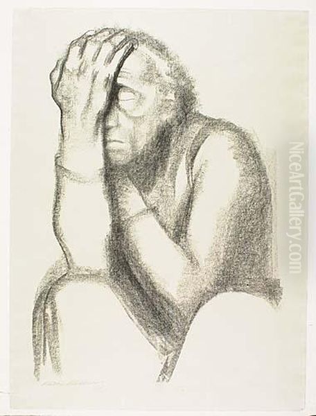 Nachdenkende Frau<</b> Oil Painting by Kathe Kollwitz