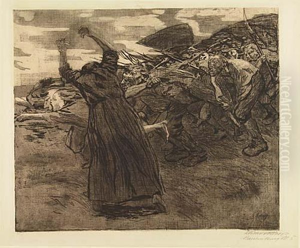 Losbruch<</b> Oil Painting by Kathe Kollwitz