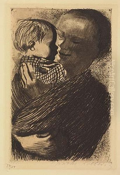 Mutter Mit Dem Kind Auf Dem Arm<</b> Oil Painting by Kathe Kollwitz