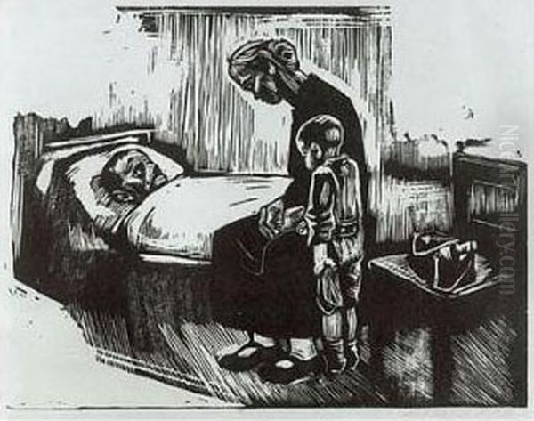 Besuch Im Krankenhaus (k. 236) Oil Painting by Kathe Kollwitz