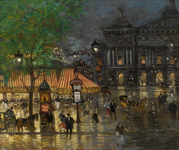 Place De L'opera, Paris Oil Painting by Konstantin Alexeievitch Korovin