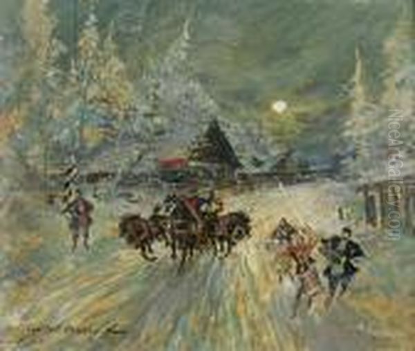 A Winter Sledge Ride Oil Painting by Konstantin Alexeievitch Korovin