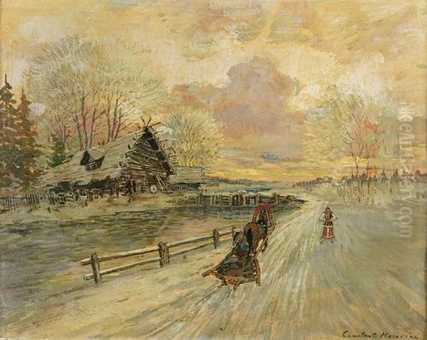 The Mill At The Village Pokrov, Yaroslav Province Oil Painting by Konstantin Alexeievitch Korovin