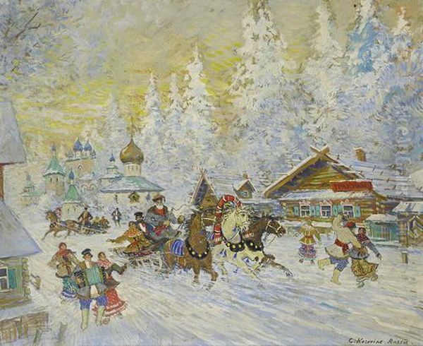 The Joys Of Winter Oil Painting by Konstantin Alexeievitch Korovin