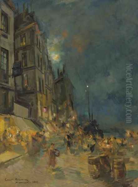 Evening In Marseilles Oil Painting by Konstantin Alexeievitch Korovin