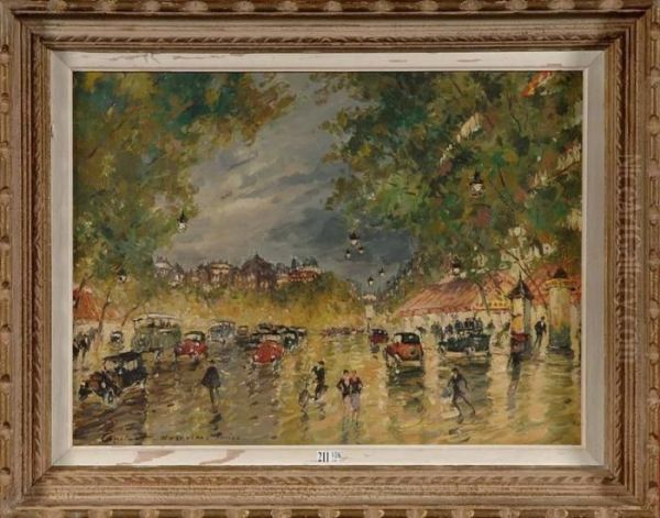 Boulevard Anime A Paris Oil Painting by Konstantin Alexeievitch Korovin