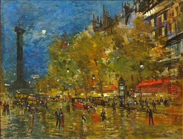 Place De La Bastille La Nuit Oil Painting by Konstantin Alexeievitch Korovin