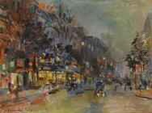 Nachtliche Strassenimpression In Paris Oil Painting by Konstantin Alexeievitch Korovin