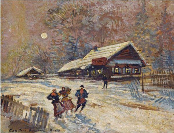 Merrymakers Outside The Tavern Oil Painting by Konstantin Alexeievitch Korovin