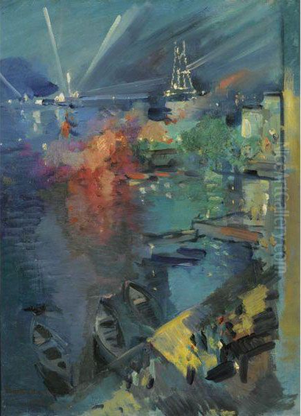 The Eiffel Tower By Night Oil Painting by Konstantin Alexeievitch Korovin