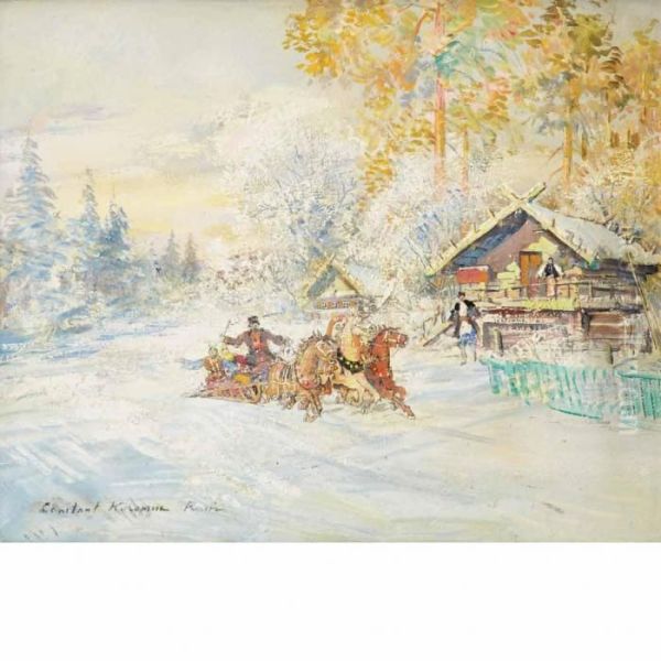 Racing Troika Oil Painting by Konstantin Alexeievitch Korovin