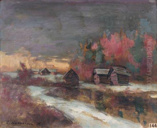 Village Dans La Foret, L'hiver Oil Painting by Konstantin Alexeievitch Korovin