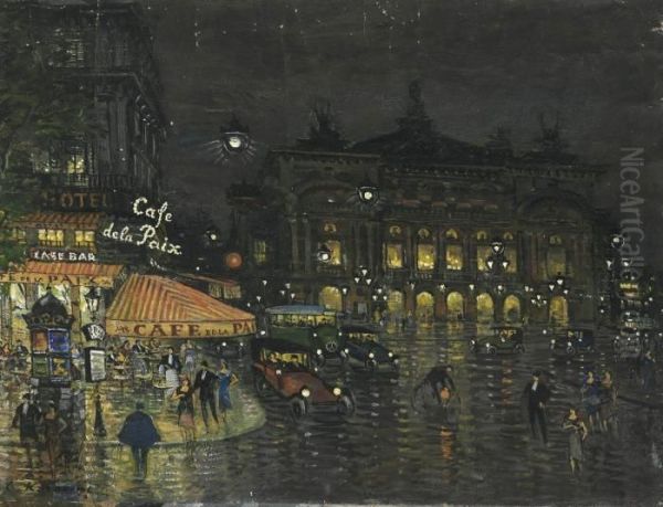 Cafe De La Paix, Paris Oil Painting by Konstantin Alexeievitch Korovin