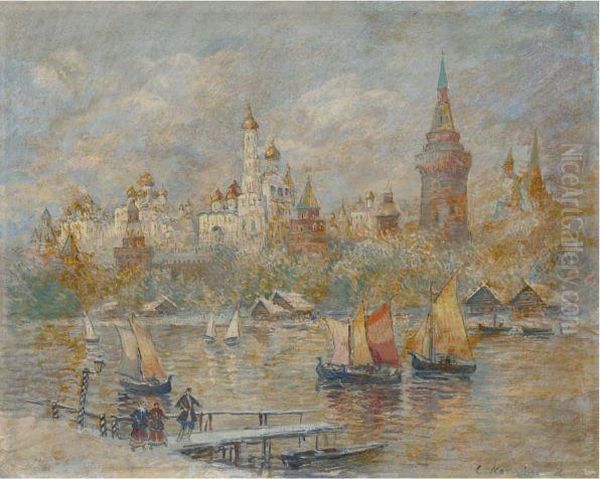 View Of The Kremlin Oil Painting by Konstantin Alexeievitch Korovin