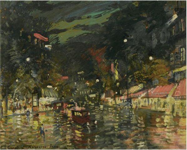 Boulevard By Night, Paris Oil Painting by Konstantin Alexeievitch Korovin