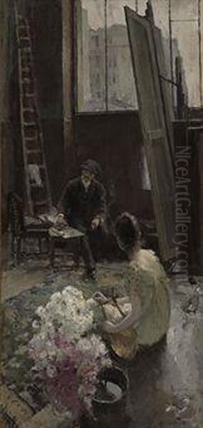 In The Artist's Studio Oil Painting by Konstantin Alexeievitch Korovin