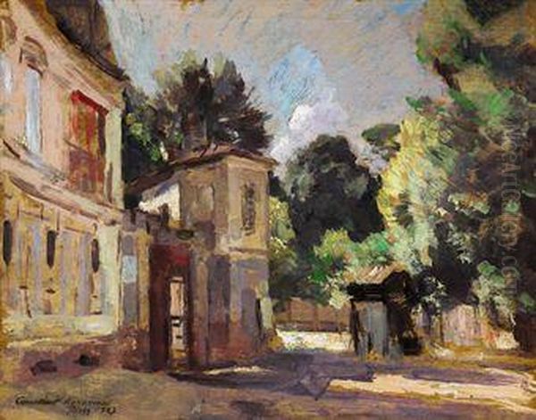 A Quiet Parisian Street Oil Painting by Konstantin Alexeievitch Korovin