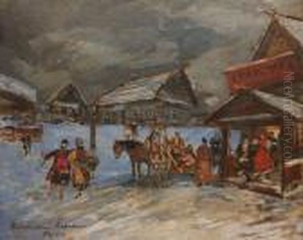 Russia, The Pub < Eropkin > Oil Painting by Konstantin Alexeievitch Korovin