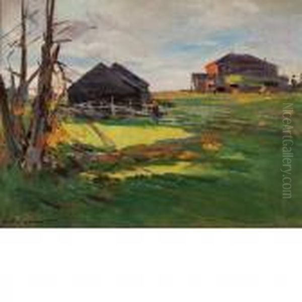 Farmstead Oil Painting by Konstantin Alexeievitch Korovin