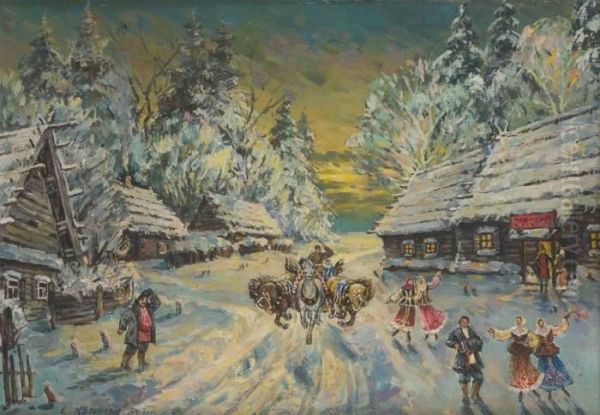 Traineau Dans La Neige Oil Painting by Konstantin Alexeievitch Korovin