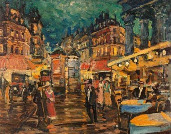 Paris, La Nuit, Place De La Madeleine Oil Painting by Konstantin Alexeievitch Korovin