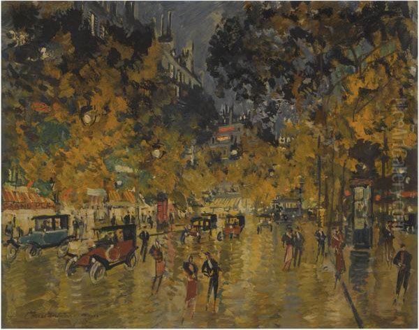 Parisian Boulevard Oil Painting by Konstantin Alexeievitch Korovin