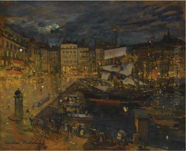 The Port Of Marseille By Night Oil Painting by Konstantin Alexeievitch Korovin