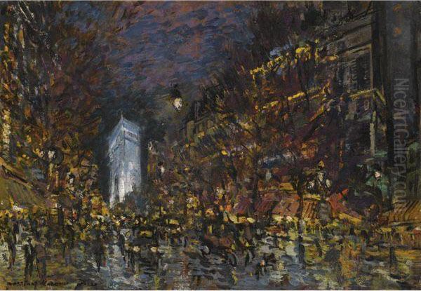 View Of Paris By Night Oil Painting by Konstantin Alexeievitch Korovin