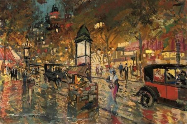 Les Grands Boulevards A Paris Oil Painting by Konstantin Alexeievitch Korovin