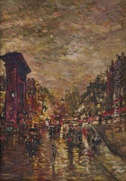 Darstellung Einer Abendlichen Strasenszene In Paris Oil Painting by Konstantin Alexeievitch Korovin