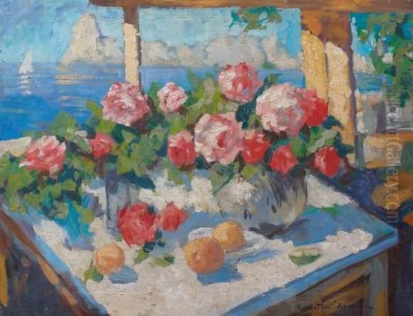 Bouquet De Roses Oil Painting by Konstantin Alexeievitch Korovin